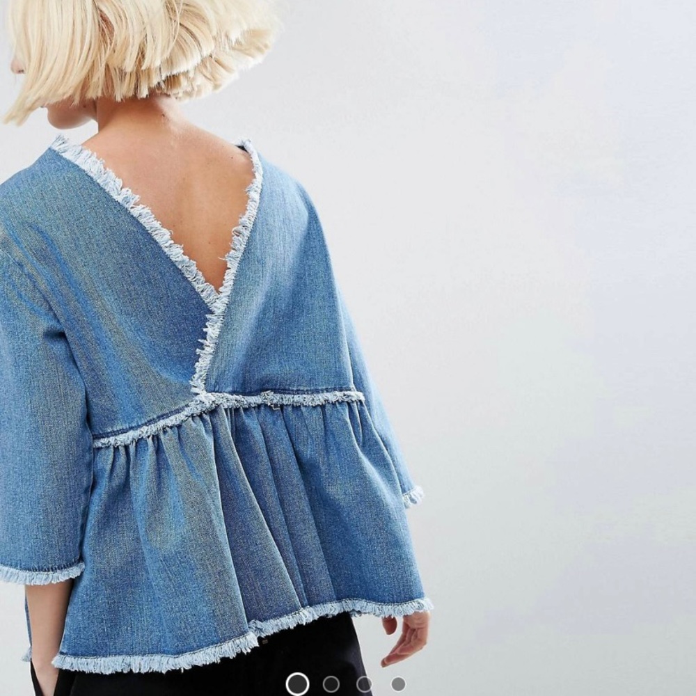 ASOS Demin Smock Top with Wrap Back in Vintage Wash
